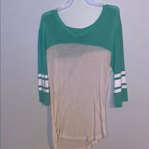 teal and white shirt